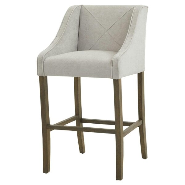 Wyld Haus Perugia Modern Upholstered Bar Stool with Rustic Wooden Legs