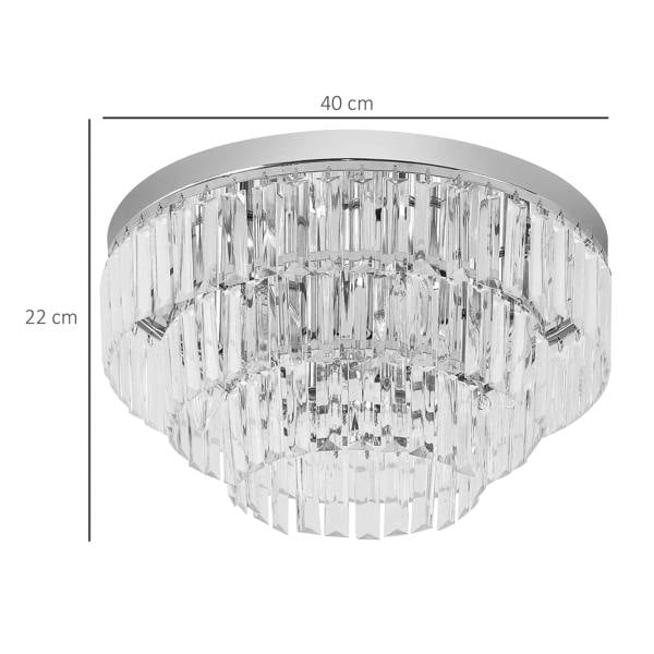 Silver crystallite ceiling chandelier with round canopy and hanging clear crystal rods