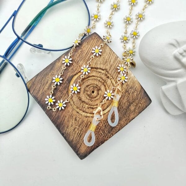 The Colourful Aura Floral Summer Reading EyeGlass Detachable Glass Chain Sun Flower Holder Lanyard - White