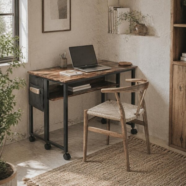 Wyld Haus Saha 80cm Wooden Rustic Brown Drop Leaf Writing Desk
