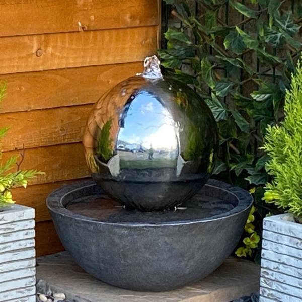 Tranquillity Water Features Sphere & Resin Base Modern Metal Water Feature