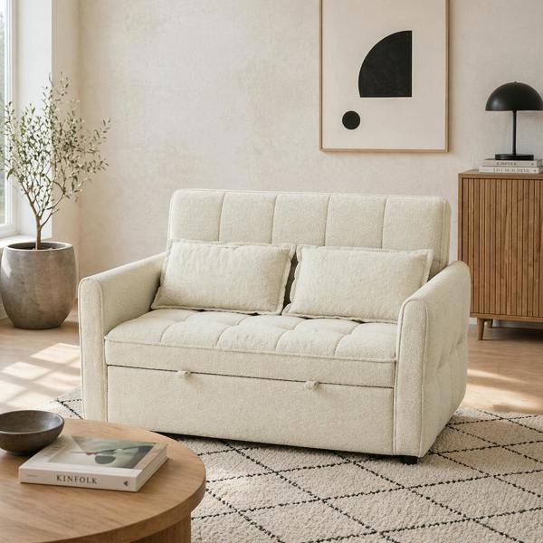 Wyld Haus Noel Cream 3 In One 2 Seater Sofa Bed With Adjustable Back And Cushions