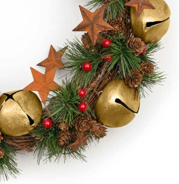 40cm Green Christmas Wreath with Bells and Stars for Indoor or Sheltered Outdoor Display image 3
