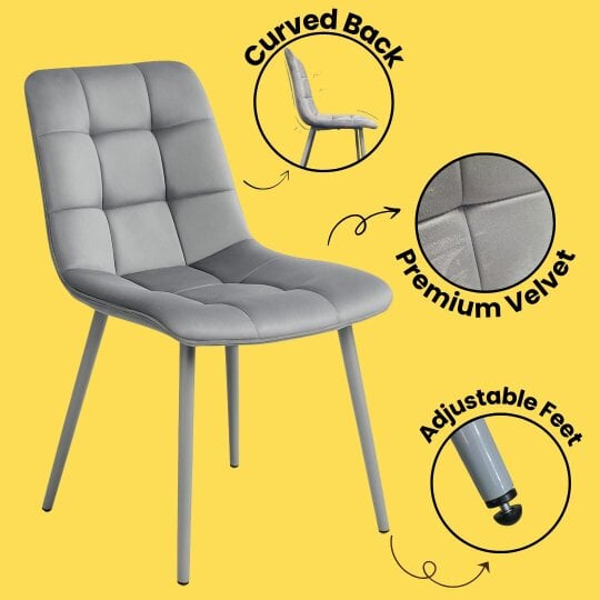 Kosy Koala Dining Chairs Set of 6 Grey Velvet Kitchen Chairs