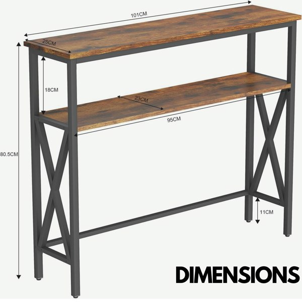 Rafaelo Mobilia Industrial Console Table With 2 Shelves Rustic Brown