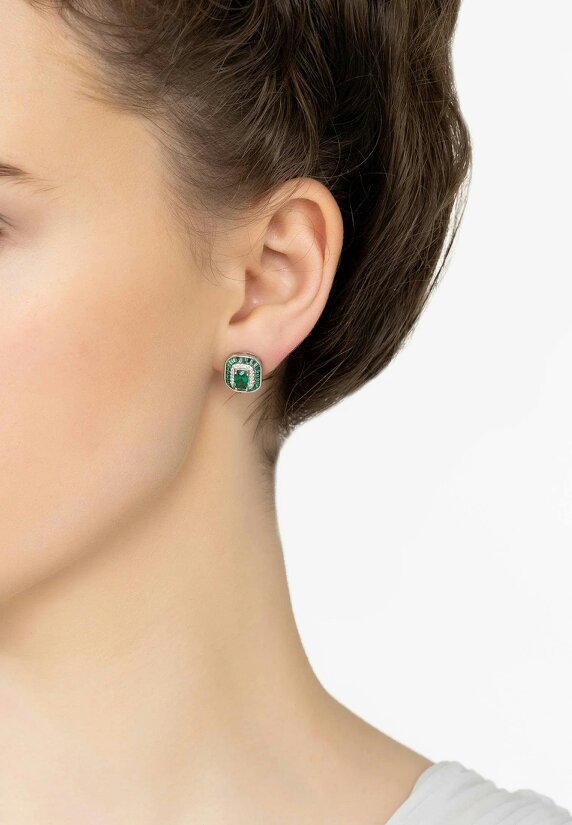 Latelita Great Gatsby Stud Earrings Emerald Silver