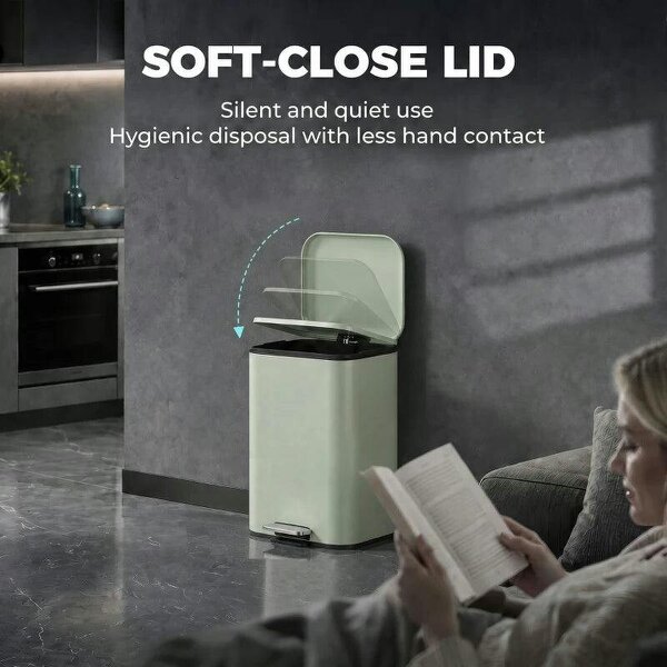 20 L Kitchen Pedal Bin, Metal Rubbish Bin with Removable Inner Bucket, Soft-Close & Stay-Open Lid, Light Green