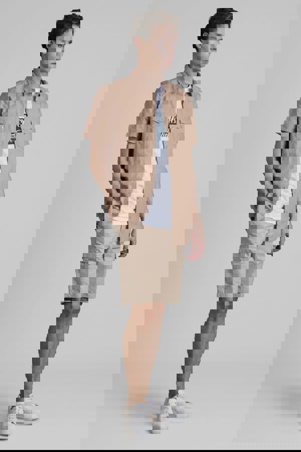 ENORSIA Brown Stretch Ripstop Short Sleeve Utility Shirt