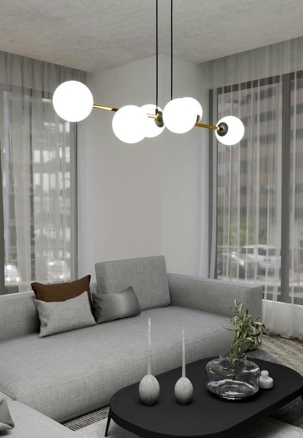 Emibig GRAVITY Pendant lamp 6 x E14  Black, gold with White Shade