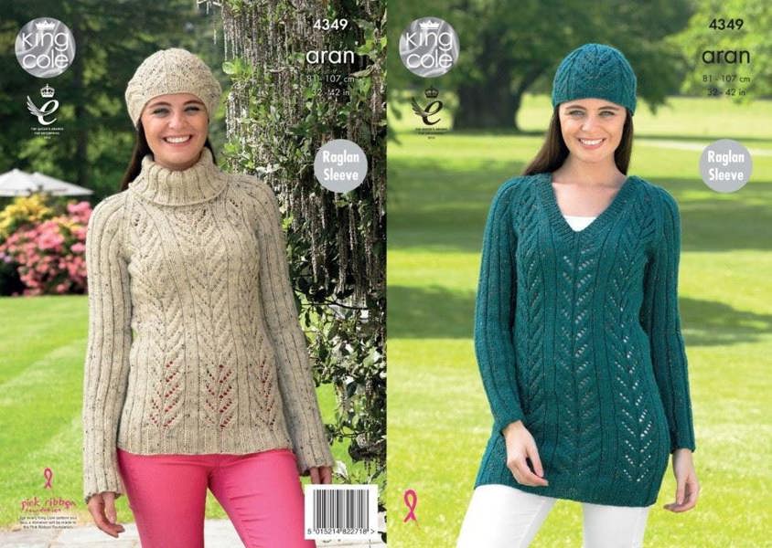 King Cole Fashion Knitting Pattern 4349, Headwear, Tops, Tunics, Sweaters for Women, 32 inch - 42 inch - Advanced