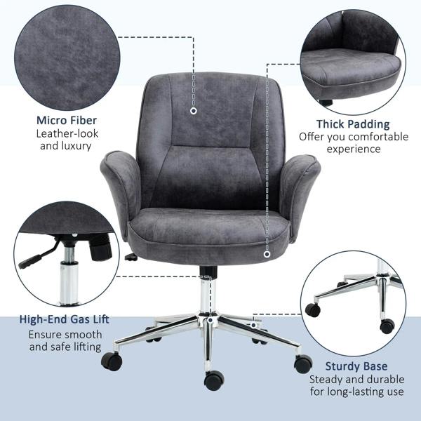 Charcoal grey upholstered office chair with thick padding, gas-lift stem, and sturdy base