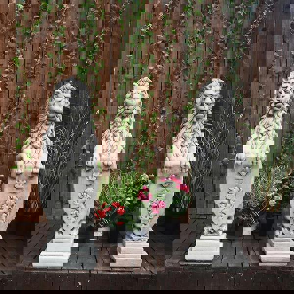 Pair of Large Garden Gateway Lion Statues with shields