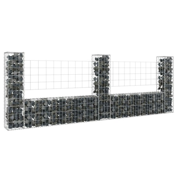 Berkfield U-shape Gabion Basket with 3 Posts Iron 260x20x100 cm
