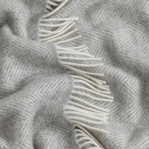 Light Grey Herringbone Pure Wool Throw close-up detail 1 | Soak and Sleep