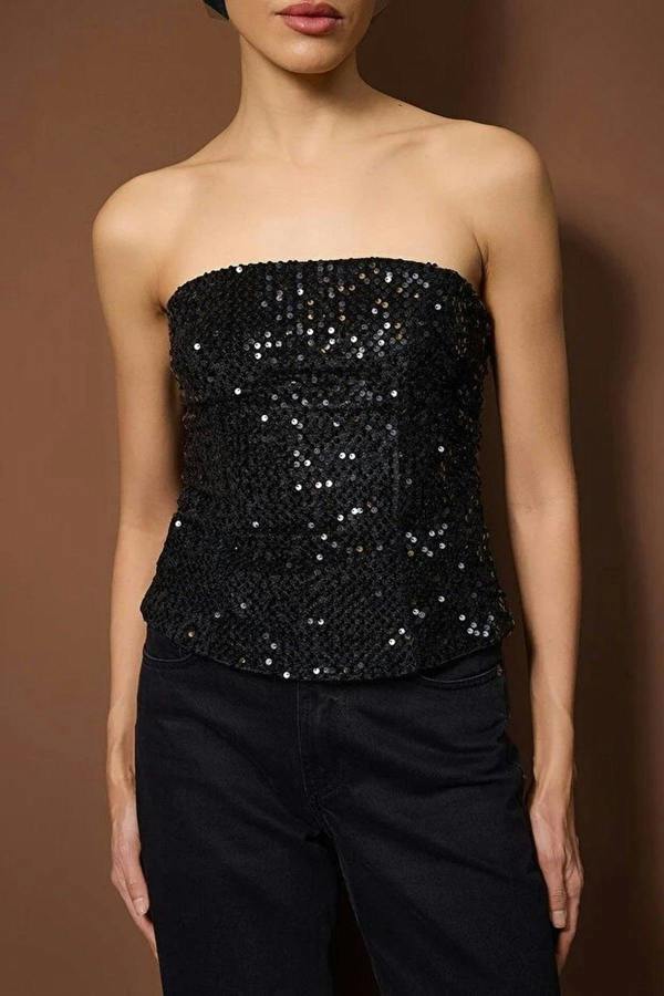 WOVCOR Strapless Sequined Fitted Party Blouse
