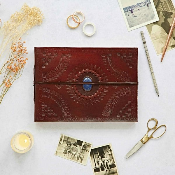 Paper High Indra Medium Embossed Leather Photo Album with Semi-Precious Stone
