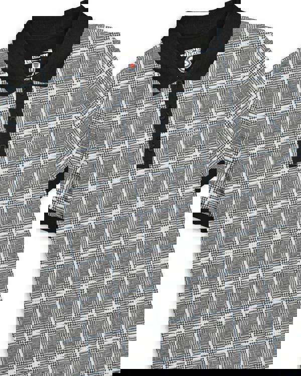 Lambretta Mens Prince of Wales Check Mod Ska Casual Polo, black and white check pattern polo shirt with black collar and placket.