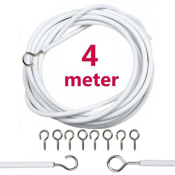 ATEK 4m Net Curtain Wire with Hooks and Eyes White