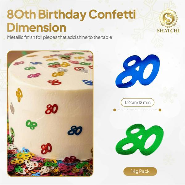 80th Birthday Confetti Multicolour Foil Metallic Party Decoration Pack Options for Table Styling image 9