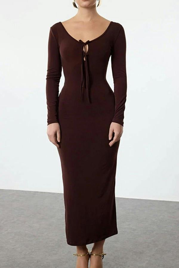 WOVCOR Knit Long Evening Dress with Tie Detail