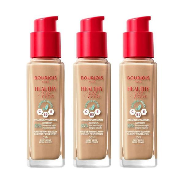 Bourjois Paris 3 x Bourjois Healthy Mix Clean and Vegan Foundation 30ml - 55N Deep Beige