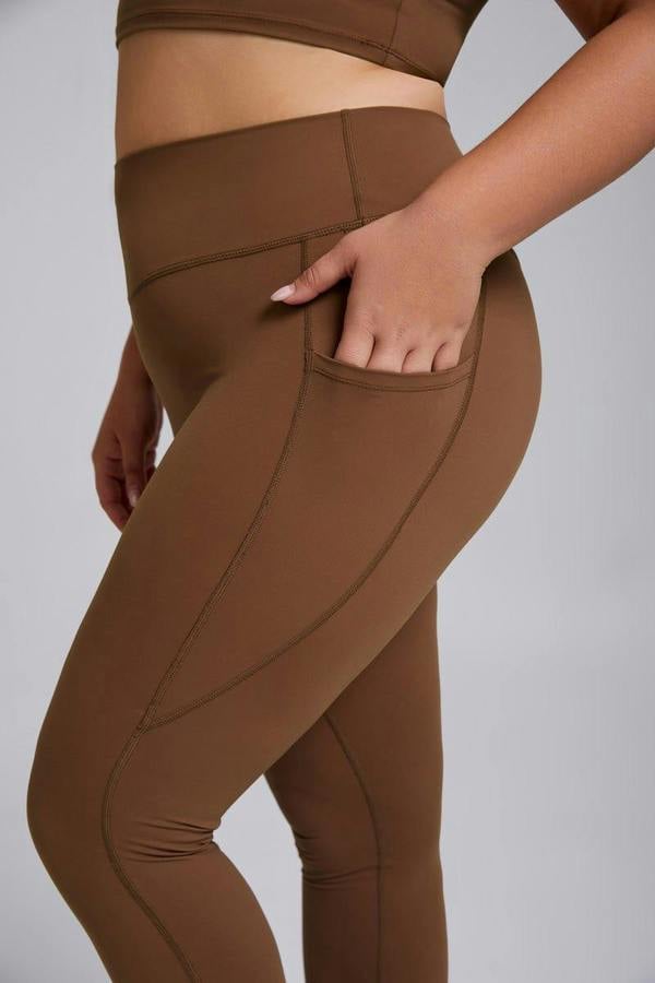 Anniou Plus Size Side Pocket Yoga Leggings - mocha