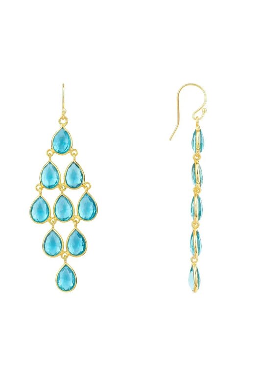Latelita Erviola Gemstone Cascade Earrings Gold Blue Topaz