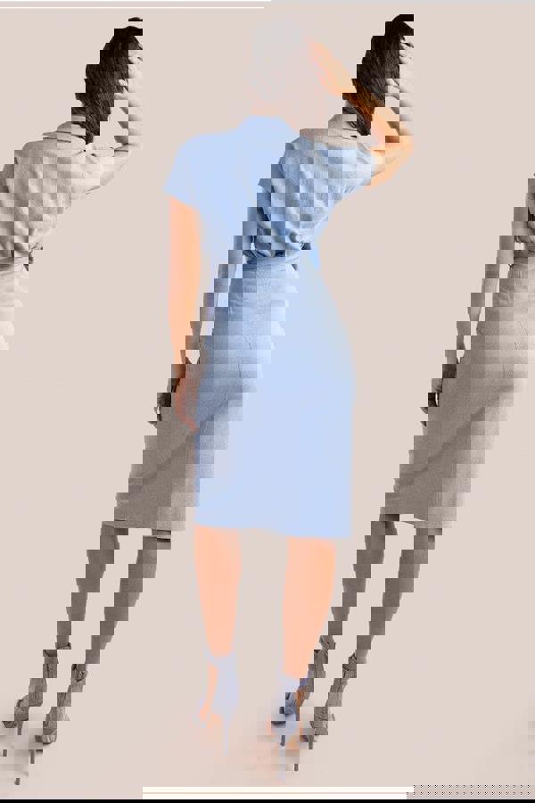 Denim Gathered Angel Sleeve Midi Shirt Dress - Sky Denim DR4116