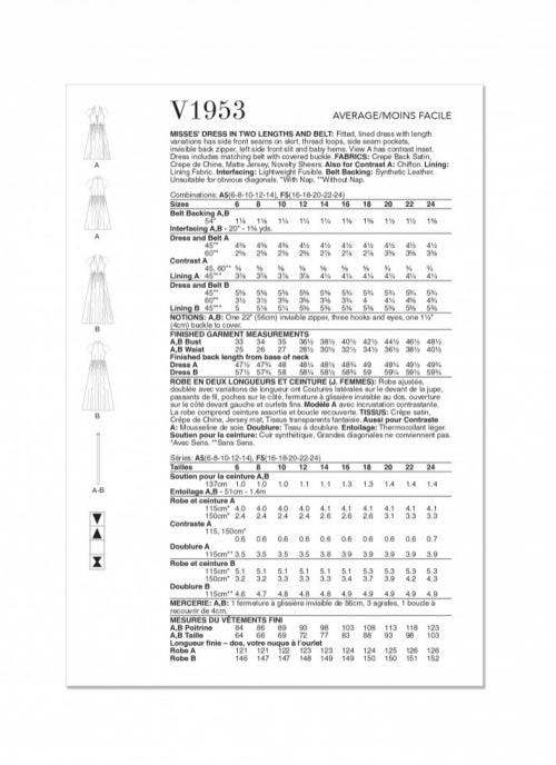 Vogue Sewing Pattern 1953, Dresses for Women, A5 (6-8-10-12-14) - Intermediate