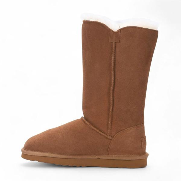 Infinity Leather Women's Sheepskin Suede Tan Button Warm Winter Calf Boots - Willow