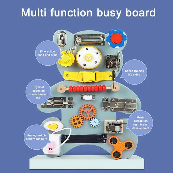 Dyzi Montessori Busy Board Bear Sensory Toy Learning Motor Skills Activity