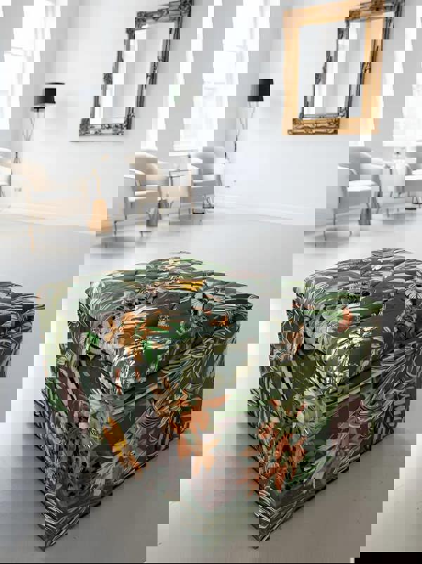 Multi-use footstool with hidden storage green floral - ISTOOLS