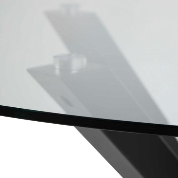 Wyld Haus Perth 119cm Clear Glass Round Dining Table Industrial Black Metal Legs