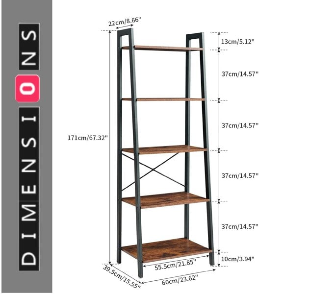 Modcraft 5-Tier Ladder Shelf - Industrial Bookshelf and Plant Stand