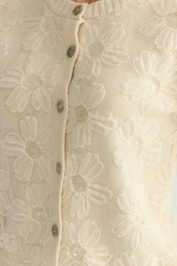 WOVCOR Tulle Floral Pattern Knitted Cardigan