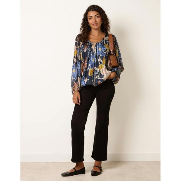 Blue Vanilla Long Sleeve Metallic Round Neck Blouse