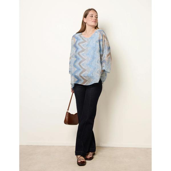 Blue Vanilla Zig Zag Round Neck Oversized Top