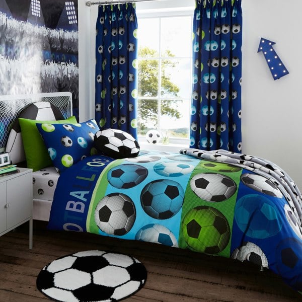 Catherine Lansfield Football Lined Pencil Pleat Curtains