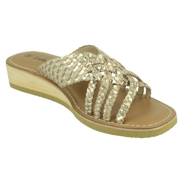 Leather Collection Ladies Leather Collection Low Wedge Platform Sandals F00424