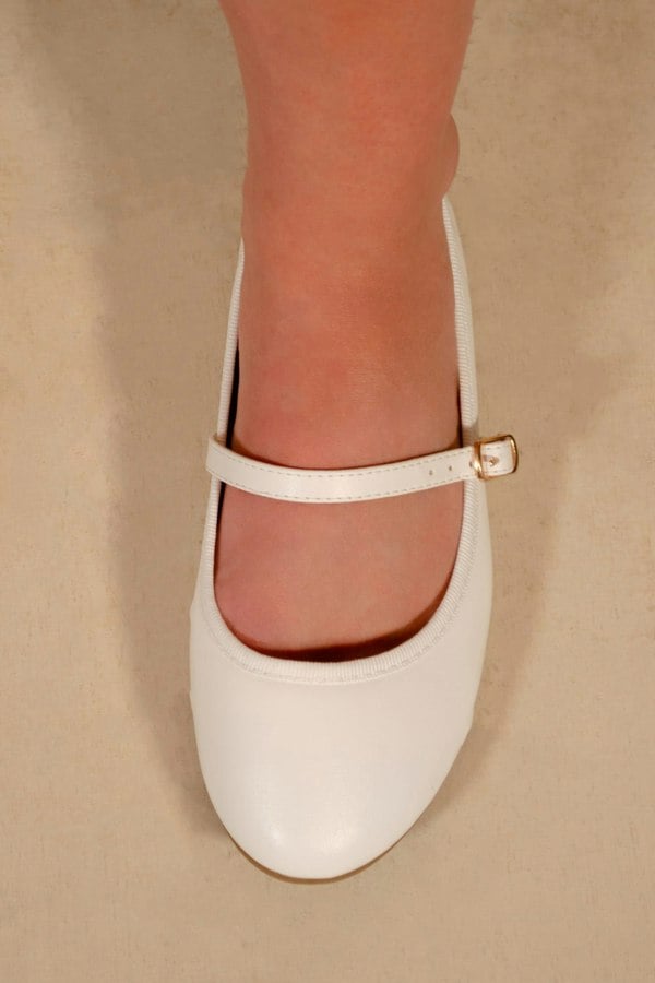 Where's That From Josie Ballerina Flats With Strap Detail in White Faux Leather