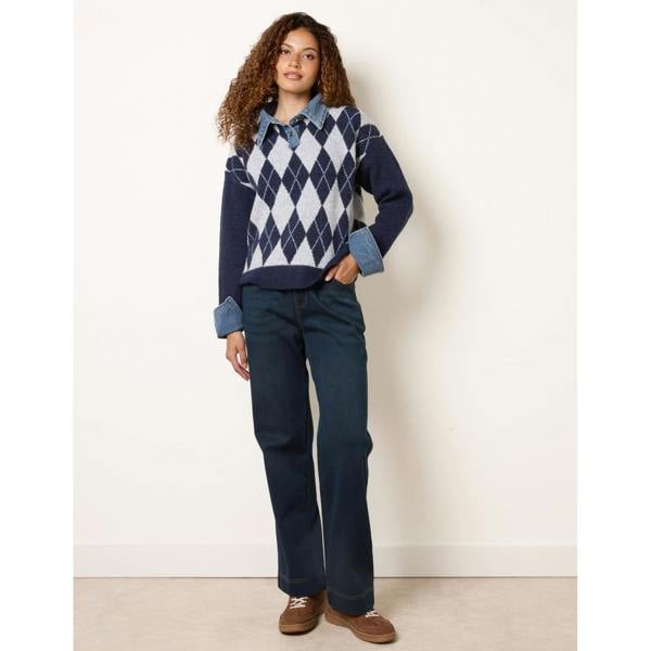 Blue Vanilla Argyle Knit Polo Jumper