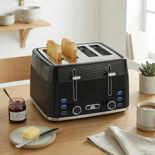4 Slice Toaster with 7 Browning Levels, Bread Toaster with Removable Crumb Tray, Black