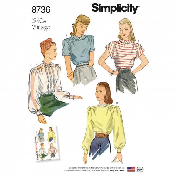 Simplicity Sewing Pattern 8736, Tops, Vintage Style for Women, H5 (6-8-10-12-14) - Intermediate