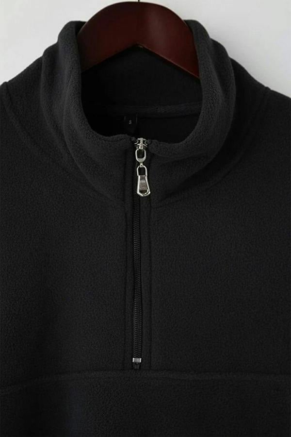 WOVCOR Regular Stand Collar Zippered Polar Fleece Men's Sweatshirt with Stitching Details