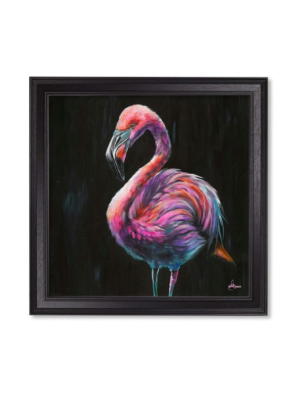 Exceptional Art Flamingo Print 'Florrie' by Amy Ansell - Black Square Frame