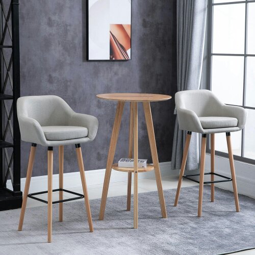 Wyld Haus Dottira Fabric Beige Upholstered Bar Chairs Set Of 2 With Wood Legs And Metal Frame