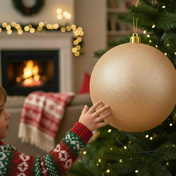25cm Cream Glitter Christmas Bauble for Tree and Home Seasonal Decoration image 4