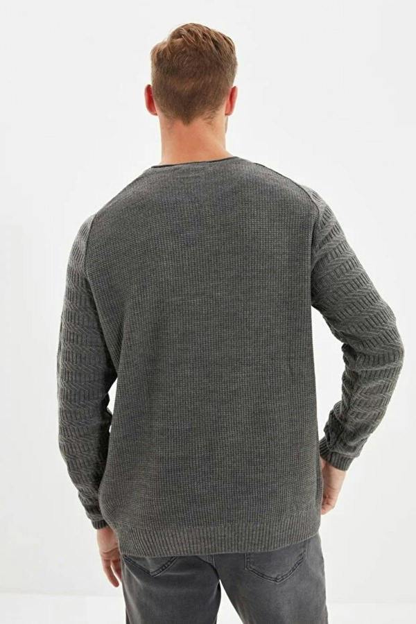 WOVCOR Crew Neck Textured Raglan Sleeve Knit Men's Sweater