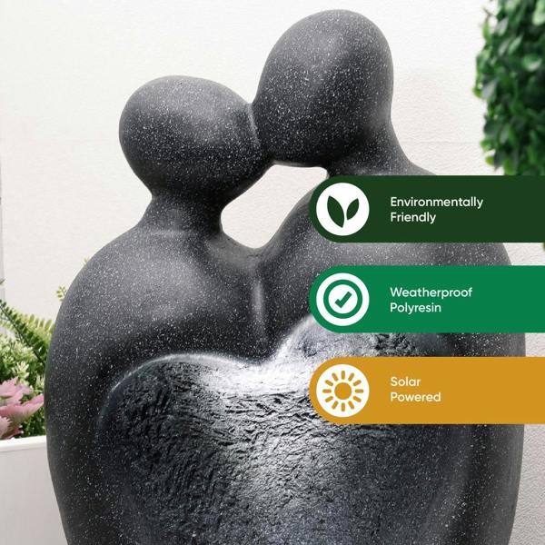 Gardenwize Solar Powered Carved Lovers Water Feature with LED Light & Battery Backup