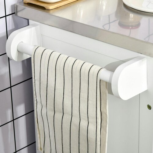 Wyld Haus Nenapa Wooden White Kitchen Island On Wheels With Stainless Steel Top Drawer And Side Rack